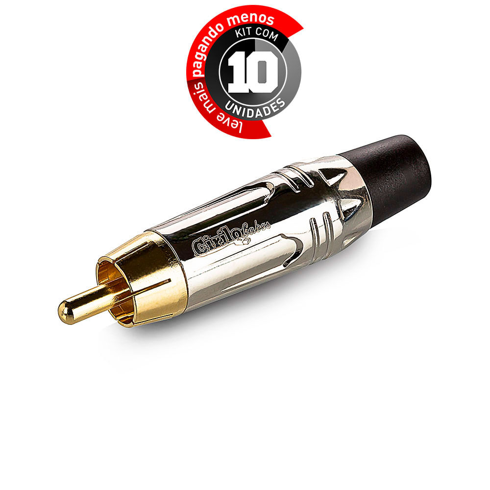 Kit com 10 Conector RCA Linha Gold - Prata - Cirilo Cabos - Cirilo Cabos