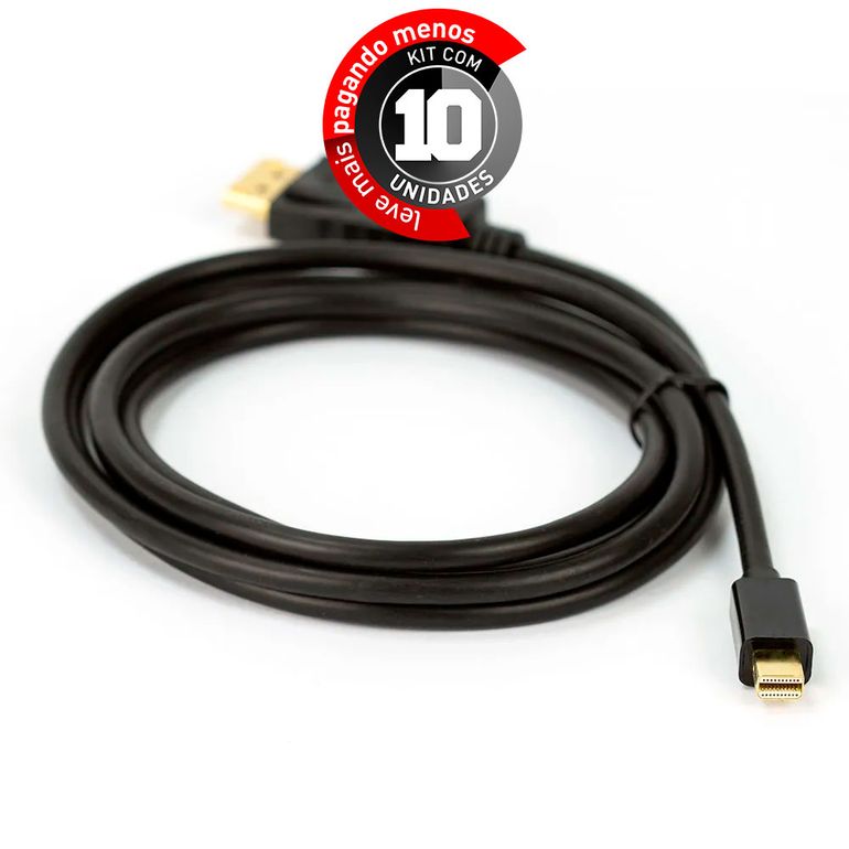 Kit com 10 Cabos Mini Displayport para Displayport Preto - Cirilo Cabos