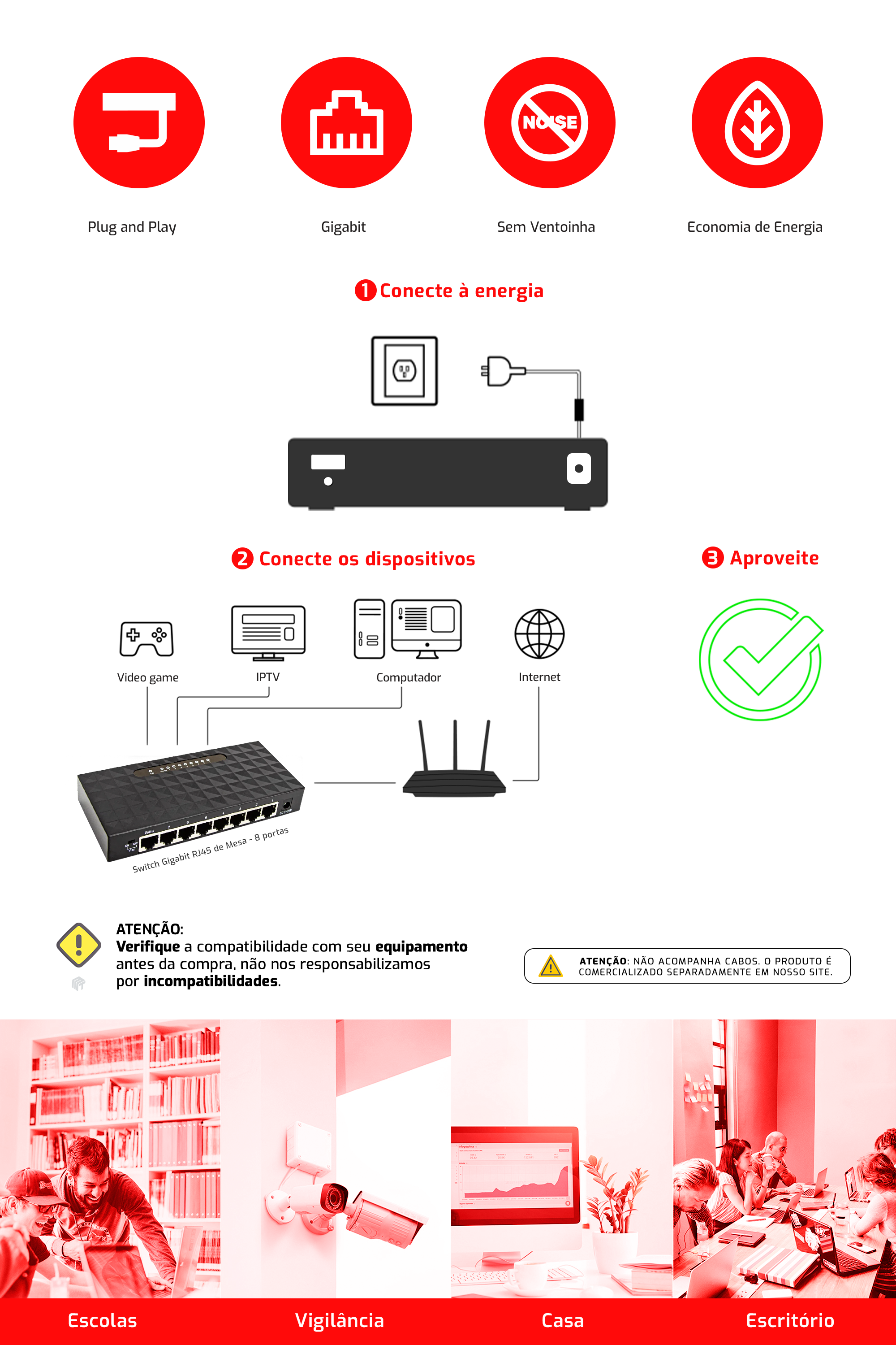 Switch Gigabit RJ45 de Mesa